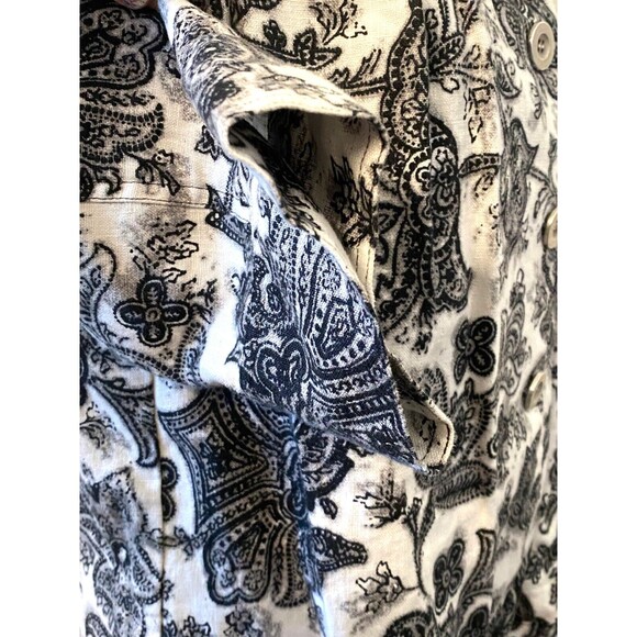 CHARTER CLUB Women's M 100% LINEN Shirt Jacket Black White Floral Paisley Button - Picture 5 of 10